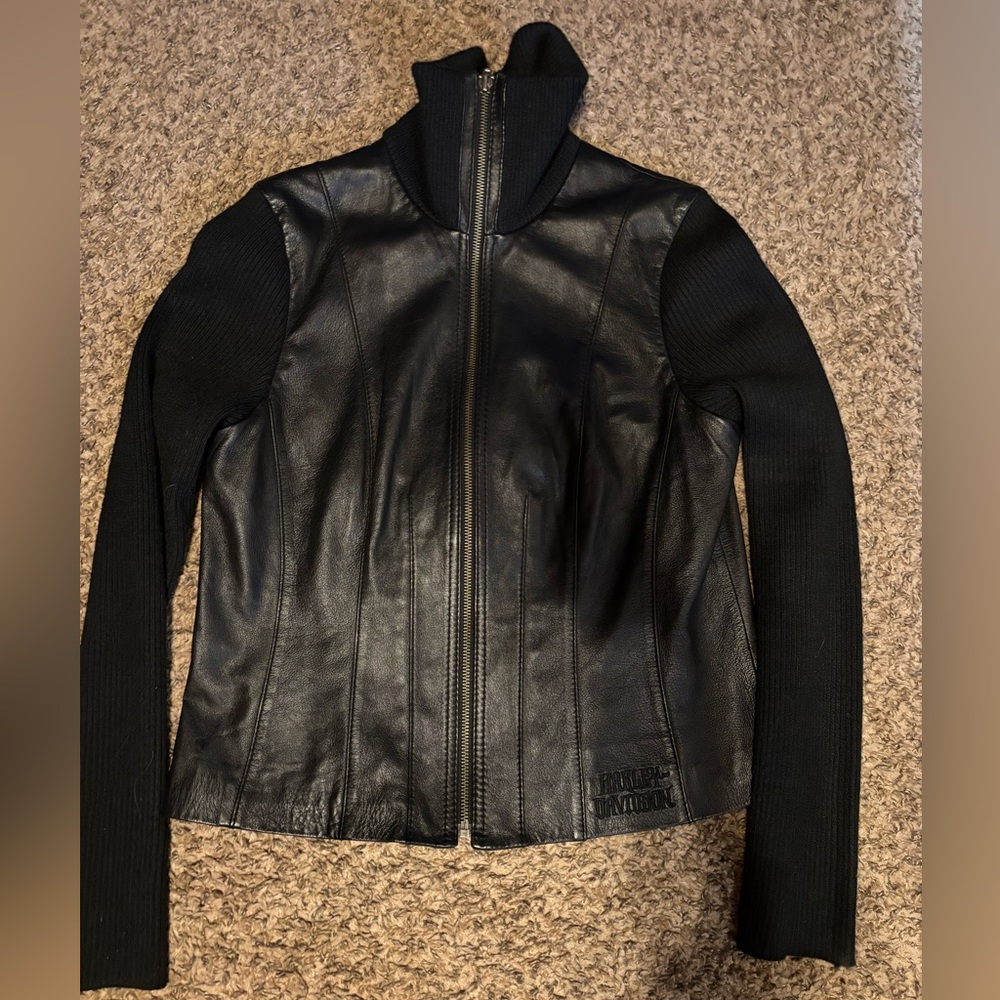 Harley-Davidson Black Leather Jacket with Knit Accents